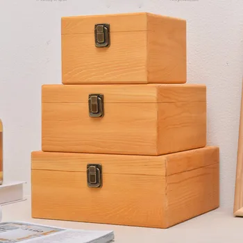 Деревянный ящик для хранения, прямоугольный из сосны, подарочная коробка из массива дерева, футляр ручной работы, подарочные коробки ручной работы на петлях для хранения товаров для дома