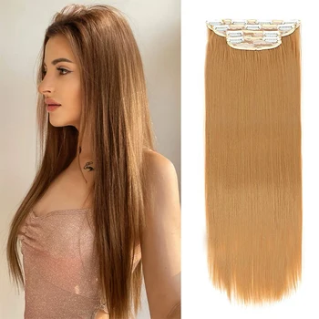 Длинные Прямые наращенные волосы с 11 зажимами 55 см, шиньон из синтетического термостойкого волокна толщиной 200 г, натуральные волосы для женщин и девочек
