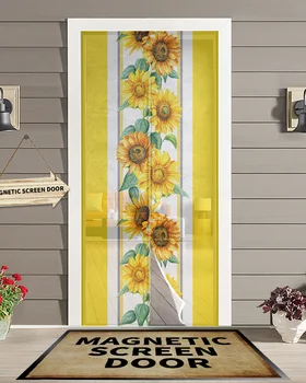 Желтый Акварельный Подсолнух Магнитная Дверная занавеска Гостиная Спальня Домашняя Дверная занавеска с противомоскитной сеткой