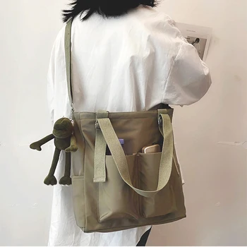 Женская простая сумка через плечо, школьная сумка-мессенджер, однотонная повседневная холщовая сумка через плечо большой емкости, новинка