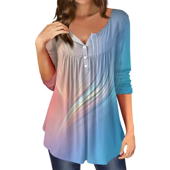 Женская футболка с V-образным вырезом и длинным рукавом, Геометрический принт, Плиссированные Свободные Пуловеры, Мраморный принт, Винтажная блузка с цветочным принтом, топы