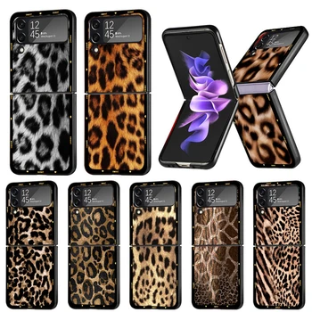 Жесткий Чехол для Телефона с Животным Леопардовым Принтом на задней панели Samsung Galaxy ZFlip 5 Z Flip 4 ZFlip3 Z Flip 3 5G ZFlip4 Flip3 Zflip5 Cover