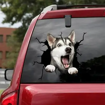 Забавная собачья голова в трещине, виниловые наклейки для автомобиля, наклейки, аксессуары для мотоциклов, декоративные товары для окон автомобиля, ПВХ наклейка для автомобиля