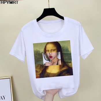 Забавная футболка Mona Lisa, Женская пародия на индивидуальность, модная Футболка, летняя Эстетика Harajuku, Белые Топы С Коротким Рукавом, Женская футболка