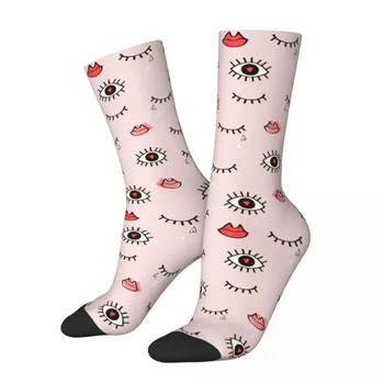 Зимние Теплые модные мужские носки с розовыми глазами, губами и сердечками, милые спортивные носки в стиле бохо с мультяшным рисунком, впитывающие пот.