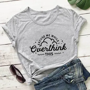 Извините, я слишком много думаю Об этой женской футболке из 100% хлопка Унисекс, забавной летней футболке, саркастической футболке, рубашке для психического здоровья.