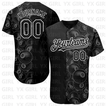 Изготовленный на Заказ Черно-белый Дизайн рисунка Бильярд Снукер Бейсбольная майка с 8 мячами С 3D принтом Мужская Женская рубашка Повседневные рубашки Топы Унисекс