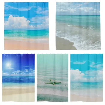 Карибский пляж летней мечты, Голубое небо, Белая занавеска для душа, Крючок для занавески для ванной, занавеска для душа cortina de la ducha