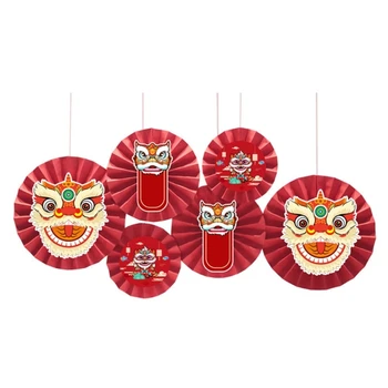 Китайские украшения на 1-й День рождения Бумажные гирлянды с круглым рисунком, украшения для вечеринок, фоны для танца Львов на День рождения