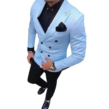 Классический Новый модный Мужской костюм, 2 предмета, Двубортный Блейзер С вырезами на лацканах, Смокинг и брюки для Свадебной вечеринки (Куртка + брюки)