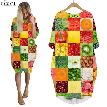 Клетчатые платья CLOOCL, женский халат свободного кроя с длинным рукавом, женская мода, Вкусные фрукты, вечерние платья с принтом-головоломкой