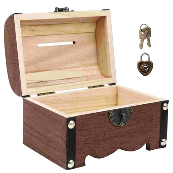 Коробка Деревянный сундук для хранения сокровищ Piggy Wood Винтажные ящики для хранения денег, монет, ювелирных изделий, Пиратский органайзер, Декоративный подарок