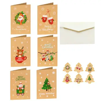 Крафт-поздравительные открытки с конвертами на Рождество, 6 комплектов пустых поздравительных открыток своими руками, Объемные зимние праздничные открытки со Снежинкой