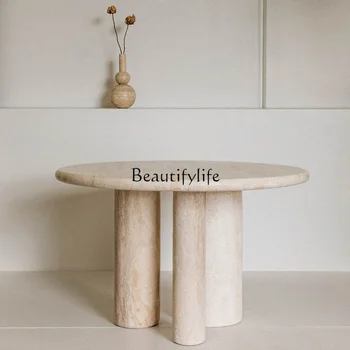 Круглый стол из итальянского натурального мрамора, Бесшумный, в минималистичном японском стиле, журнальный столик из пещерного камня в скандинавском стиле
