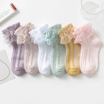 Кружевные носки Принцессы с оборками для девочек, Сетчатые Носки Для Младенцев, Короткие Носки С Оборками, Белые, Розовые Носки Для Маленьких Девочек, Танцевальные носки для малышей от 1 до 7 лет