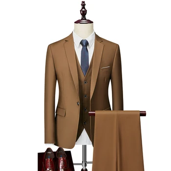 (Куртки + Жилет + брюки) S-6XL повседневные мужские деловые блейзеры Высокого качества / лучший свадебный костюм-тройка жениха / Мужской смокинг