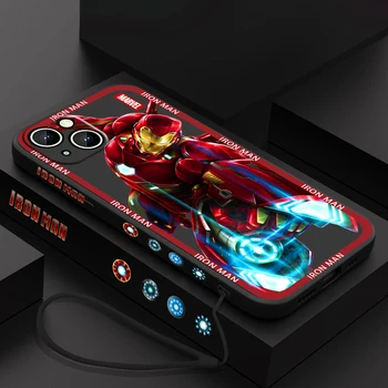 Лидер Marvel Железный Человек Крутой Чехол Apple iPhone Для 14 13 12 11 Pro Max Plus XS XR X 8 7 SE 2 3 Жидкая Левая Веревочная Цветная Крышка
