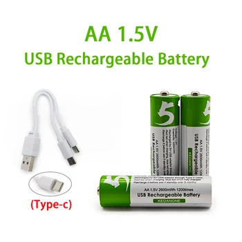 Литий-ионная аккумуляторная батарея USB 1,5 В AA 2600 МВтч, подходящая для пожарной сигнализации, беспроводного телефона, сменной батареи для электрических игрушек