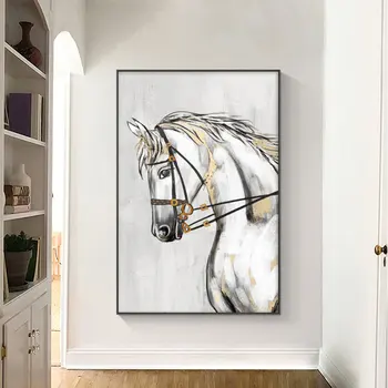Лошадь Плакат с животными Настенное искусство Холст Картина в рамке Современный абстрактный принт Художественные Принты Спальня Гостиная Декоративная картина