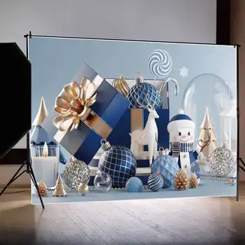 ЛУНА.Фон QG Рождественский подарок из синего и белого золота, снеговик, свеча, фон для фотосъемки, Хрустальный шар, костыль, настенная фотобудка