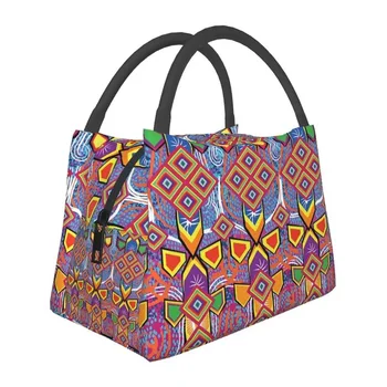 Мексиканская Текстурная сумка для ланча с текстурой Huichol, изолированная для женщин, Переносной холодильник, термос для еды, ланч-бокс в больнице, офисе