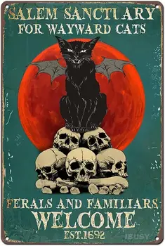 Металлическая табличка с изображением ведьмы в винтажном готическом стиле - Черный кот, Жестяная вывеска для кухни ведьм на Хэллоуин - Винтажный дом в готическом стиле - Witchy