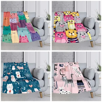 Милое одеяло с рисунком кота из мультфильма, одеяла для кроватей, Тонкое одеяло, одеяло для пикника, одеяло для кондиционирования воздуха по индивидуальному заказу