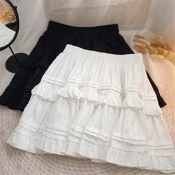 Мини-плиссированная юбка 2024 Весна-Осень Новая Корейская мода Белый Черный С оборками по краю, Эстетичная Юбка с высокой талией Для женщин