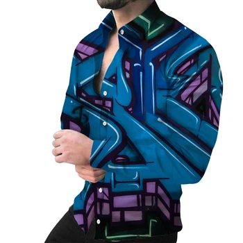Модная однобортная мужская рубашка с отворотом, повседневный топ с длинным рукавом с 3D принтом, модный кардиган для гавайской вечеринки, большие размеры S-6XL