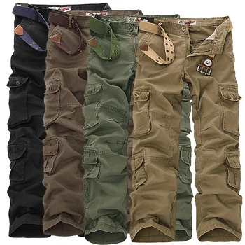 Модные однотонные брюки-карго в стиле милитари, износостойкие, свободные, удобные, тактические, повседневные, хлопковые, с несколькими карманами, большого размера