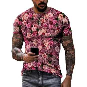 Модные футболки с красивыми цветами растений Унисекс Летние 3D уличные мужские повседневные топы с круглым вырезом и коротким рукавом
