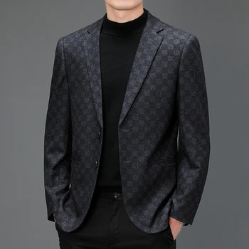 Модный деловой повседневный высококачественный вязаный корейский вариант делового блейзера в клетку для джентльмена в британском стиле