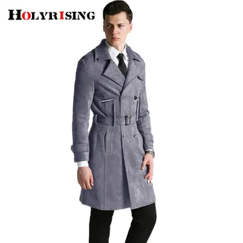 Модный мужской тренч замшевое пальто зимнее приталенное классическое длинное Английское двубортное S-6XL 18114 holyrising