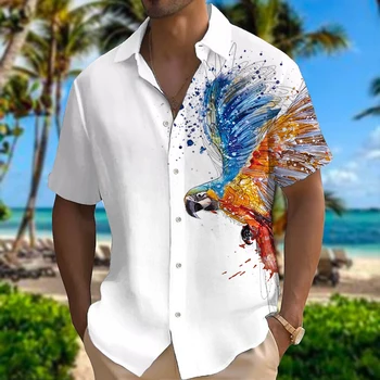 Мужская рубашка Animal Hawaii с красочной чернильной печатью, высококачественный мужской топ, повседневная уличная одежда с коротким рукавом, рубашка Оверсайз