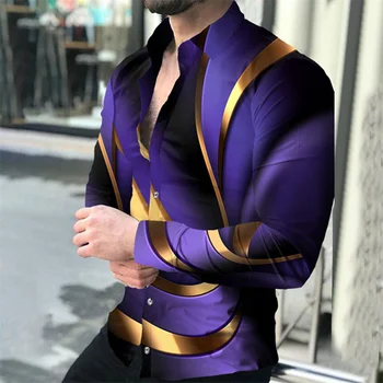 Мужская рубашка с лацканами фиолетового цвета с длинным рукавом для вечеринок, элегантная мягкая удобная ткань с HD-принтом, новая модель 2023 года, хит продаж
