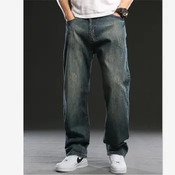 Мужские джинсы в винтажном стиле, мужские джинсовые брюки в стиле ретро, большие размеры 44, модные свободные прямые брюки, мужские джинсовые штаны, мужская одежда