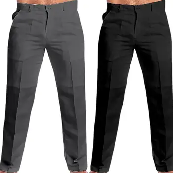 Мужские дышащие брюки с ширинкой на пуговицах, мужские брюки, стильные мужские однотонные облегающие брюки средней посадки с ширинкой на молнии для отдыха