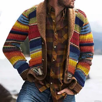 Мужские зимние толстые вязаные кардиганы, свитера, мужские теплые куртки-свитера, мужская одежда, мужские винтажные свитера в стиле пэчворк, пальто