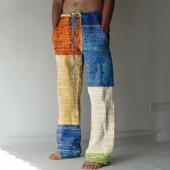 Мужские и женские брюки Летние брюки Пляжные брюки с эластичной талией 3D Цветной блок с геометрическим рисунком Графический принт Comfortabl