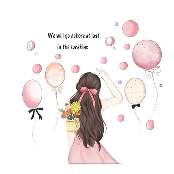 Наклейка на стену с девушкой-феей Романтические самоклеящиеся обои DIY Воздушные шары Бабочки Украшение стен Гостиной