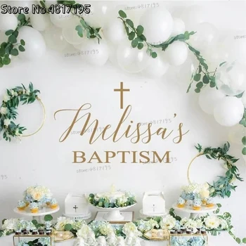 Наклейки для крещения крестом на стену Наклейка для украшения арки из воздушных шаров Персонализированная наклейка для крещения Наклейка для украшения вечеринки по случаю крещения