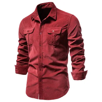 Новая высококачественная мужская рубашка на весну и осень, вельветовый кардиган с лацканами, длинный рукав, однобортный кардиган, однотонная повседневная одежда.