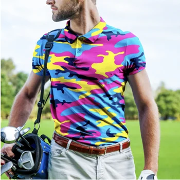 Новая модная мужская рубашка-поло с цветочным принтом, высококачественная летняя повседневная рубашка для гольфа с коротким рукавом и воротником на пуговицах