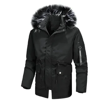 Новая мужская куртка с капюшоном и меховым воротником, ветрозащитное пальто, толстое плюшевое теплое хлопчатобумажное пальто, мужская куртка, зимняя куртка, Мужские куртки, пальто