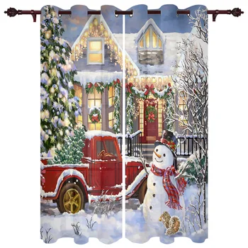 Новогодний грузовик с рождественской елкой, современные шторы для спальни, кафе, домашний декор, роскошные шторы на окнах гостиной, шторы