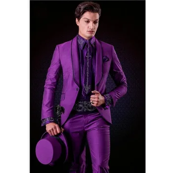 Новое поступление фиолетового мужского костюма для свадьбы из 2 предметов (пиджак + брюки + галстук) Модный мужской блейзер для выпускного вечера жениха