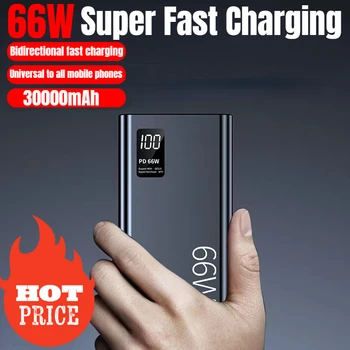 Новый 30000 мАч Power Bank 66 Вт Супер Быстрая Зарядка Для iPhone 13 14 Huawei Xiaomi Samsung PD 20 Вт Внешнее Зарядное Устройство Powerbank