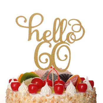 Новый золотой блеск Hello 21/30/40/50/60, Блестящий Бумажный топпер для торта, Топпер для торта на День рождения, Годовщину свадьбы, украшение торта для вечеринки