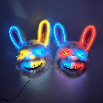 Новый цветной дизайн, Светящийся Праздничный Кровавый Кролик, Милая Маска Кролика с длинными ушами, Карнавальный костюм, Светящийся реквизит, Светодиодная маска для вечеринки