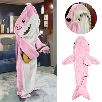 Носимое одеяло с акулой для взрослых, Розовое одеяло с акулой, Толстовка, Комбинезон, Милый Уютный Спальный мешок, костюм Акулы для косплея, Рождественские подарки